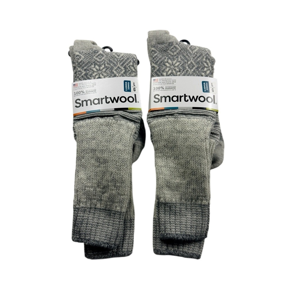 Smartwool Snowflake Flurry Wool‎ Crew Socks Grey Natural Heather Large NWT LOT 2